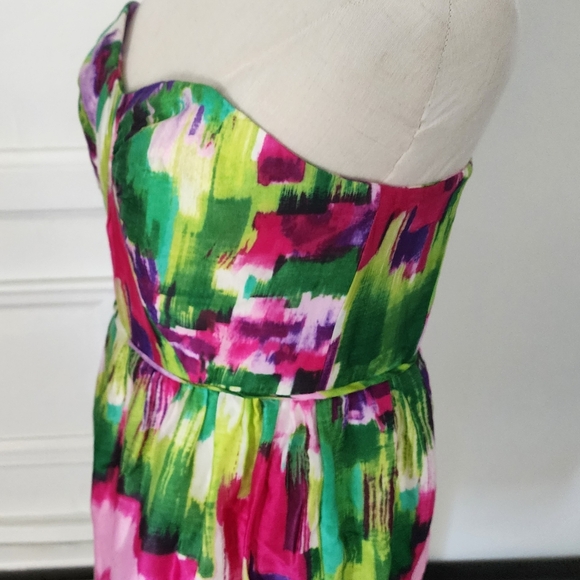 Shoshanna Size 4 Strapless Multicolor Brushstroke Mini Tea Garden Summer Dress - Picture 12 of 12